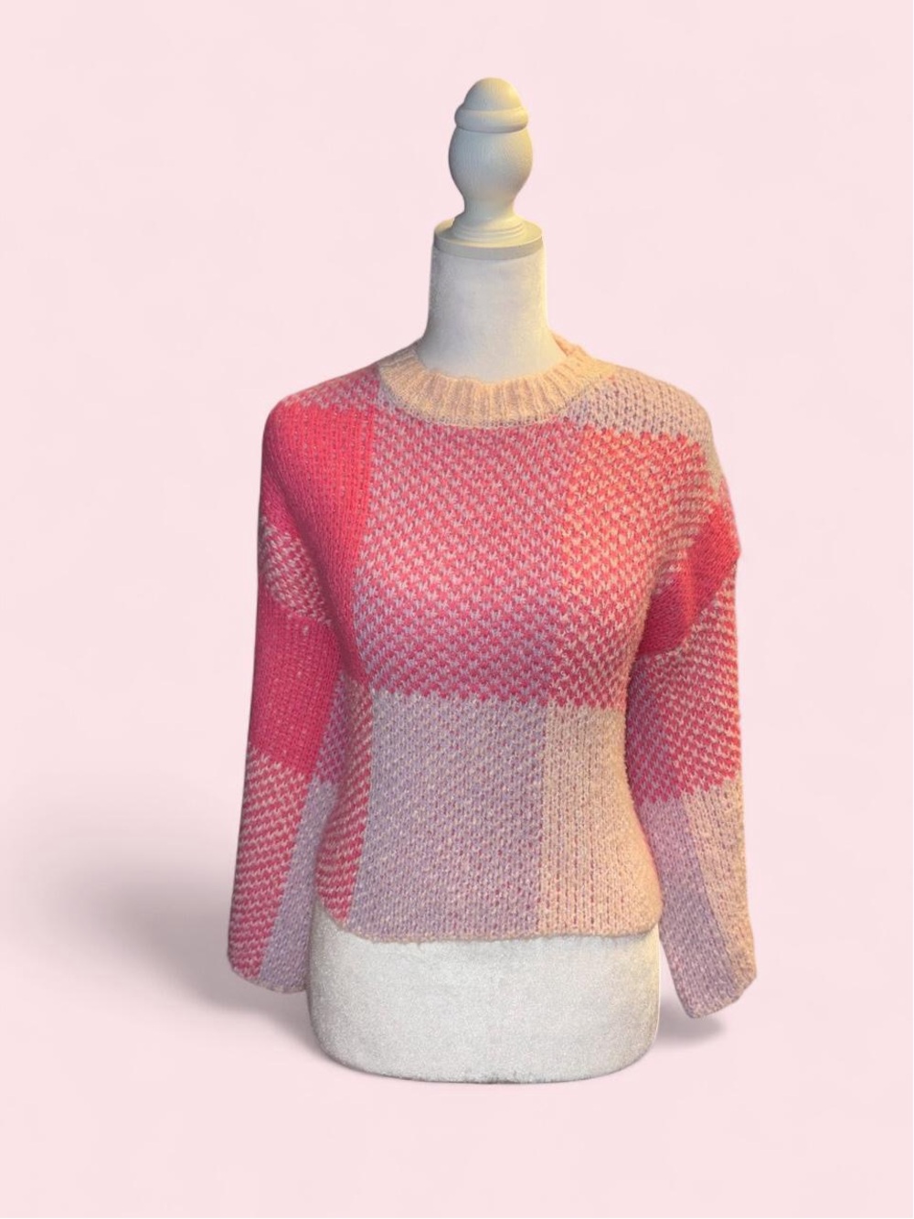Soft Knit Colorblock Crewneck Sweater - Pink